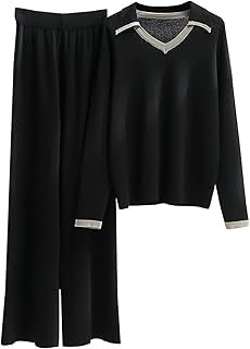 Yihaojia Women Sweater Set 2 or 3 Piece Outfits Long Sleeve Knit Pullover Tops High Waist Wide Leg Pants Lounge Set Black of Friday Sales Prime of Day Deals Amazon Warehouse Deals Clearance