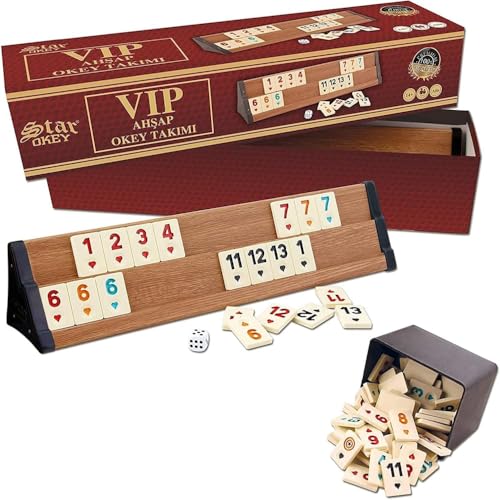 Star Oyun Aletleri Professionell VIP Rummikub Set aus Holz. Ahsap Okey Takimi, Rummy Set mit Melamin Steinen, Wooden (Hellbraun)
