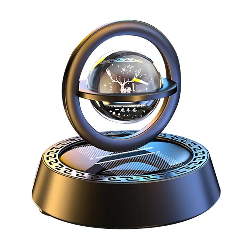Image of YOURKARTS.COM Car Perfume Diffuser Rotating Solar Air Freshener Double-ring Aromatherapy Diffuser Scent Car Decoration Interior Accessories (Solar Metal Vertical Ring)