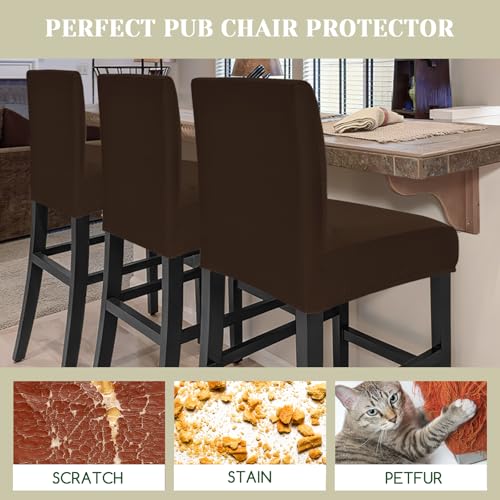 Image of Bar Stool Covers Counter Chair Slipcovers Set of 4,Dark Coffee | Stretch Barstool Seat Covers,Washable Removable Pub Tall Stool Slipcover,Bar Chair Cover for Kitchen Dining Room Cafe