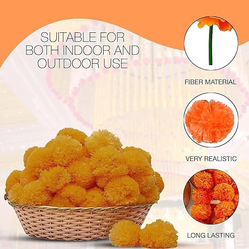 Image of 5 PC - 5 feet Marigold Garland |Indian /American Wedding Party Mantle Decoration, Faux Garlands Wedding Garland, Diwali Decoration, Spring Bush Floral! (Mango & Yellow Mix)