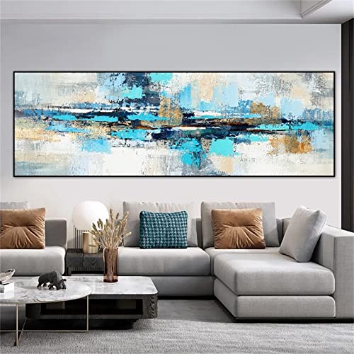 Peinture diamant bleu pour salon moderne : grand canevas déco murale 50x100