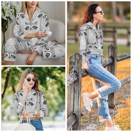Image of Women'S Long Sleeve Pajama Set Soft Loungewear Button-Down Top & Elastic Waist Pants S- 2XL