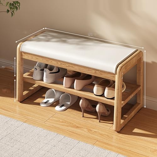 Meuble à chaussures en bois d'hévéa et coussin haute densité durable - 2