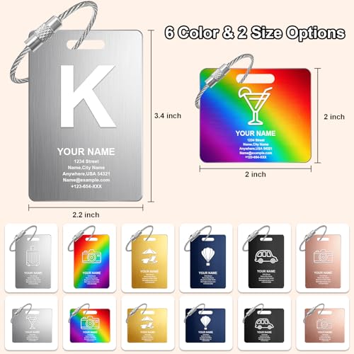4 PCS Custom Luggage Tags for Suitcases,Metal Personalized Suitcase Tags,Travel Essentials,International Travel Must Haves,Custom Backpack Name Tags for Kids (Large,Rectangle)4