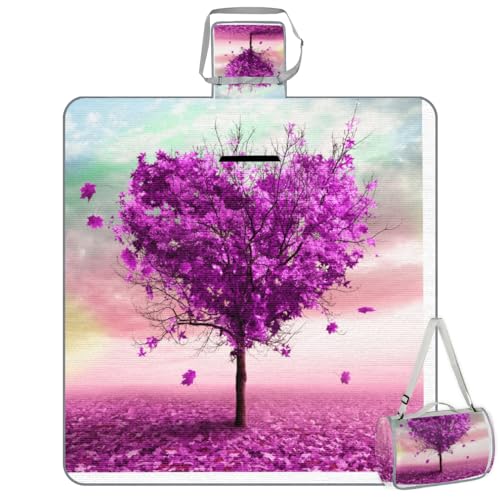 Shimoshe Picnic Blankets 57”x 59”, Purple Maple Tree Waterproof Sandproof Picnic Mat Lightweight Foldable Beach Blanket for Camping Park Grass Beach Outdoor Blanket