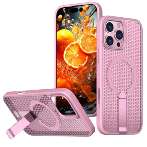Étui magnétique de refroidissement pour iPhone 13 Pro rose antichoc avec support