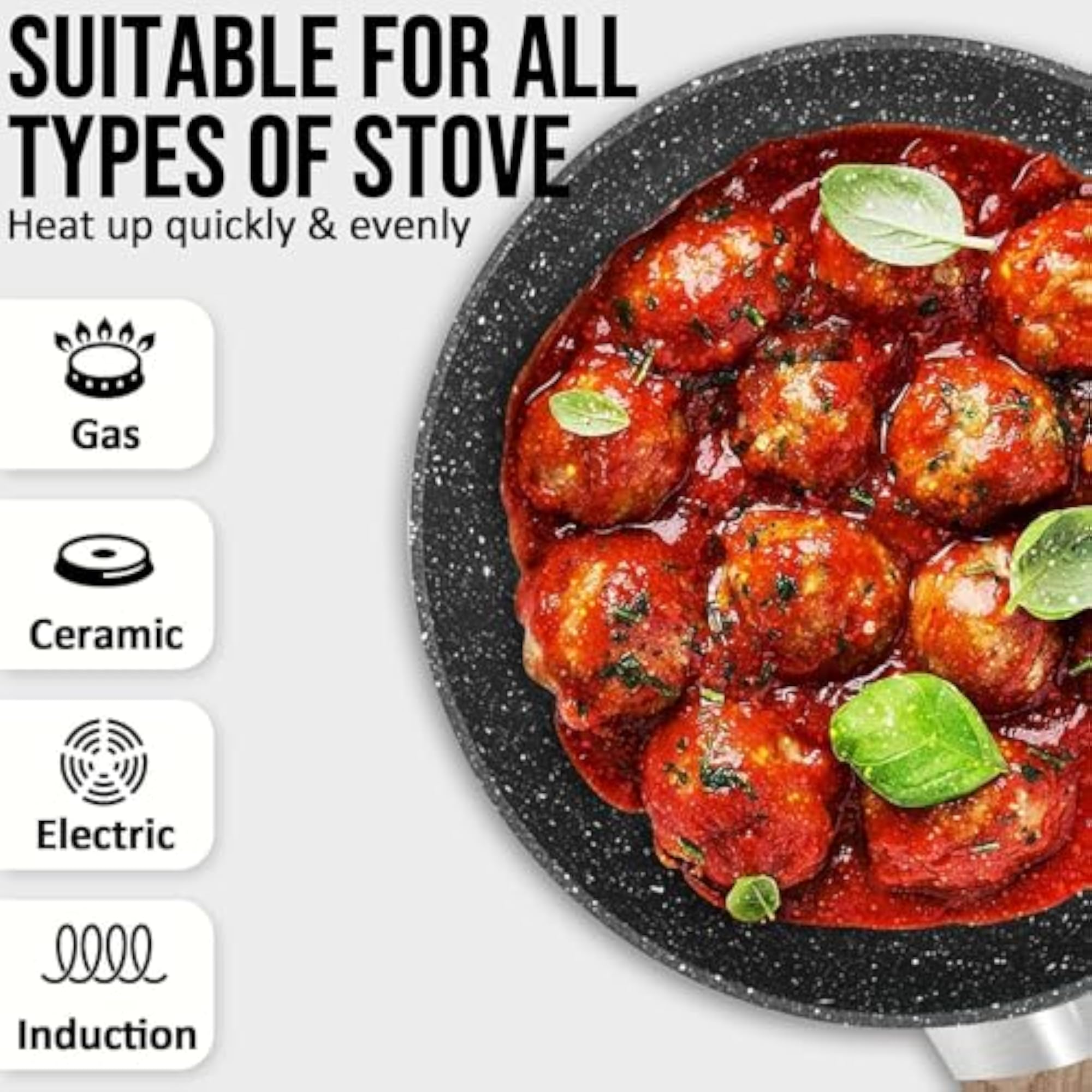 Stone Coated Non-Stick Frying Pan with Wood-Style Handle