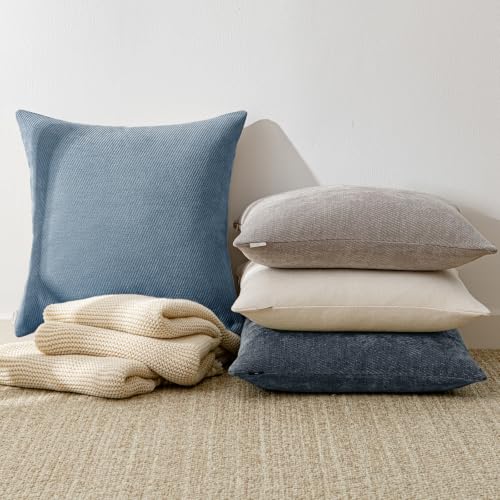 Image of a moment Pack of 2 Decorative Chenille Throw Pillow Covers with Twill Cushion Covers for Sofa Living Room Couch Bed 22x22 Inch Coastal Blue