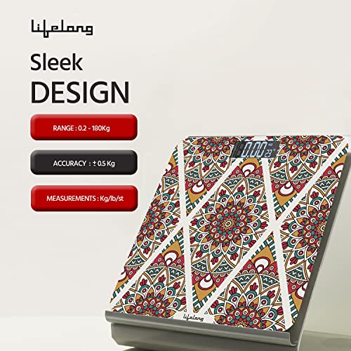 Image of Lifelong Bloom LLWS54 Body Weighing Scale (Indian Cultural Series - Rajasthan Rural)|Digital Weight Machine for Body Weight|Thick Tempered Glass with LCD Display|Bathroom Weighing Scale (Multicolor)