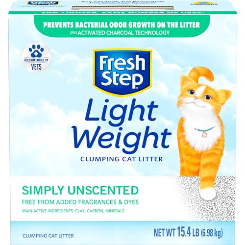 Fresh Step Simply Unscented Light Weight Clumping Litter, Fresh Step Unscented Cat Litter With Activated Charcoal Technology, 15.4 lb. Box