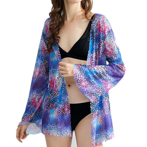 Chalier Swimsuit Cover Ups Kimono Cardigan Oversized Bikini Swimwear Bathing Suit Coverups for Women (Purple Blue)