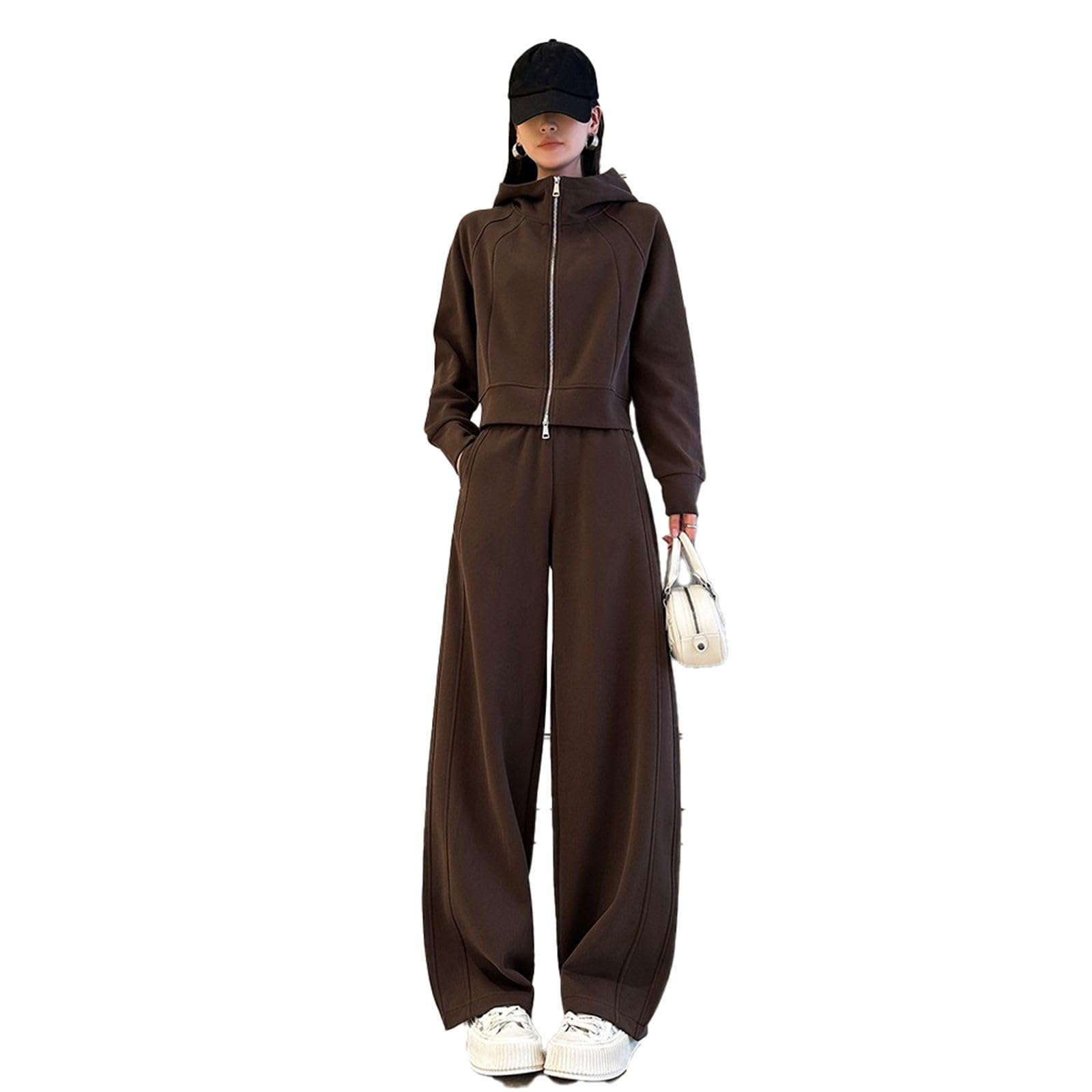 Ensemble 2 pièces sport pour femme, pantalon large et sweat décontracté