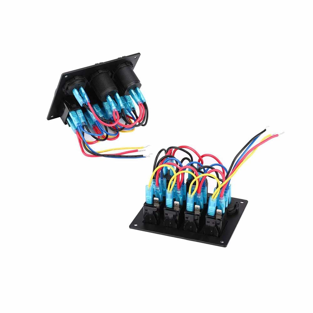 4 Way Combo Switch Panel with Dual USB Charging Color Screen Voltmeter LED Blue Light Cigarette Lighter Multi-Function
