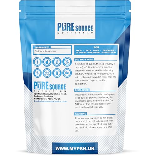 Citric Acid 100% Pure Food Grade for Food Bath Bombs Cleaning Cheese Making Cooking Descaling Descaler By PSN (1kg)