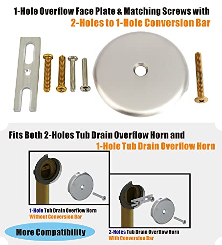 Brushed Nickel Universal Tub Drain Tip Toe Tub Conversion Kit Assembly, Artiwell Ez Installation Bathtub Drain Replacement Trim Kit With 1-Hole Overflow Face Plate And Pop-Up Tub Stopper #TOP3