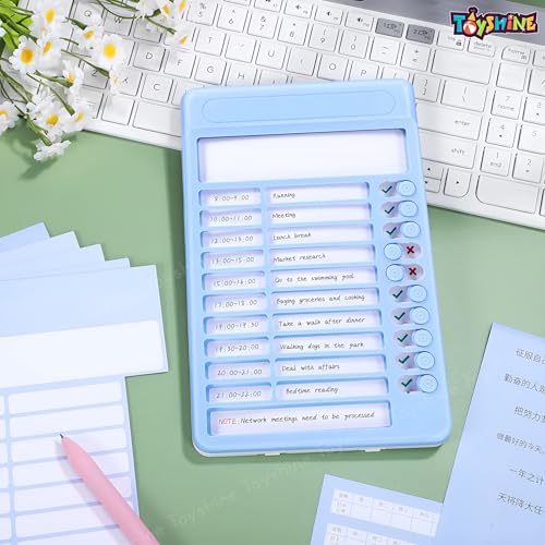 Image of Toyshine Portable Self-Discipline Chores Chart|Schedule Tracker with 15 Pcs Blank Paper Sliding Morning Routine Planner|Daily Checklist Board Perpetual Planning Reminder for Home School Office -Blue