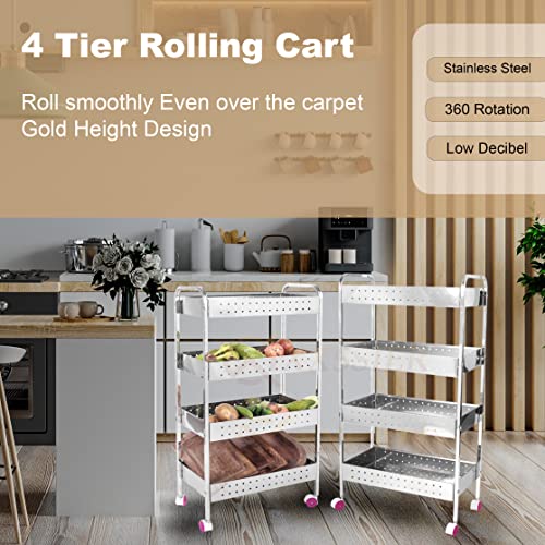 Image of XXSSIER 202 Stainless Steel Vegetable Stand Kitchen Trolley with Wheels Multifunctional Easy Assembly Vegetable Basket Serving Rotating Trolley Cart for Home(32 X 9 X 17.5 inch)