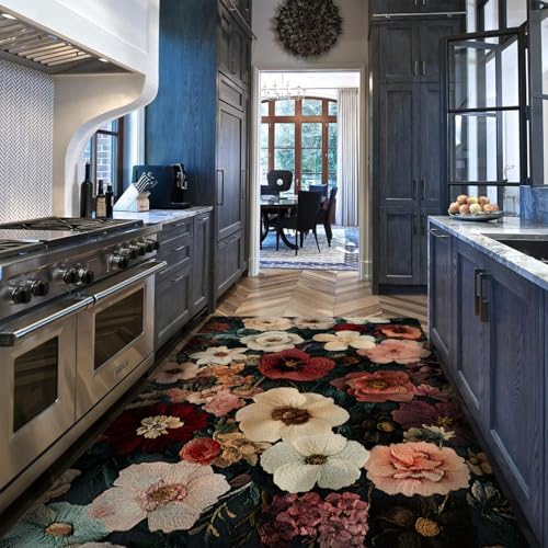 Tapis de salon 200x300cm lavable et vintage fleuri grand format - 5