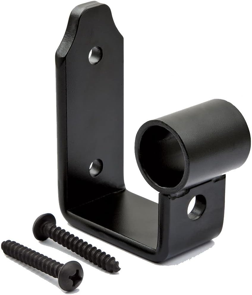 Rolling Ladder Track Bracket – Black Finish, Hook Style Horizontal Wall Mount – Customize Ladder System w/Library Ladder Hardware Kit - Matching 1-1/2" Mounting Screws, Hole Plugs Ladder Accessories