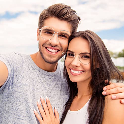 ACWOO Blaulichtfilter Brille, 2er-Set Rund Anti Blaulicht PC Gaming Brillen Mode Brille, Metall Blue Light Blocking Glasses, Retro Ohne Stärke Blaufilter Brille für Damen Herren (Gold+Silber)