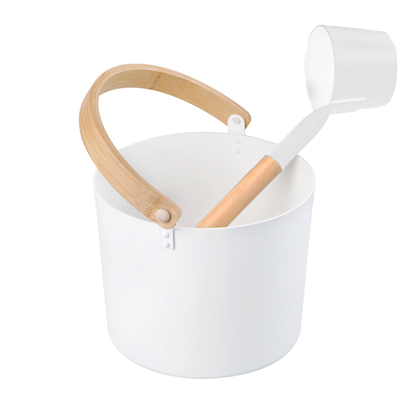 Cubo de sauna finlandés – Cubo de sauna de grado amplio, cucharón a juego y cuchara | Cubo de sauna resistente a la humedad de 7 litros con cuchara larga y cucharón a juego para