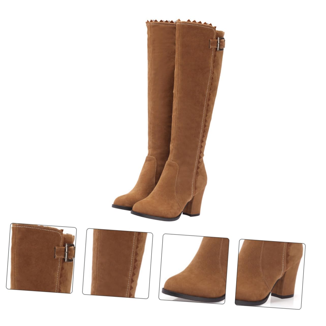 Botas Mujer Tacon Alto Botas Femeninas Botas De Ante Tacón Grueso Botas De Invierno Otoño Botas Largas Botas De Caballero Material De La : Caucho Light Brown