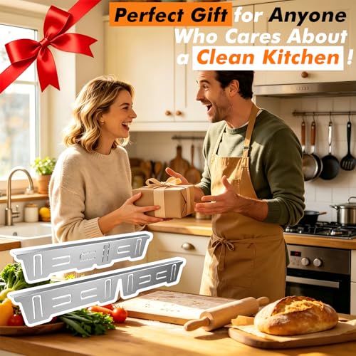 Image of Stove Gap Covers Stainless Steel, Stove Gap Filler Between Stove and Counter, Stove Gap Guards and Range Trim Kit, Easy Retractable Length 13.8 inch to 27.6 inch, Width 1 inch, Heat-Resistant Stove Guard (2 Pack)