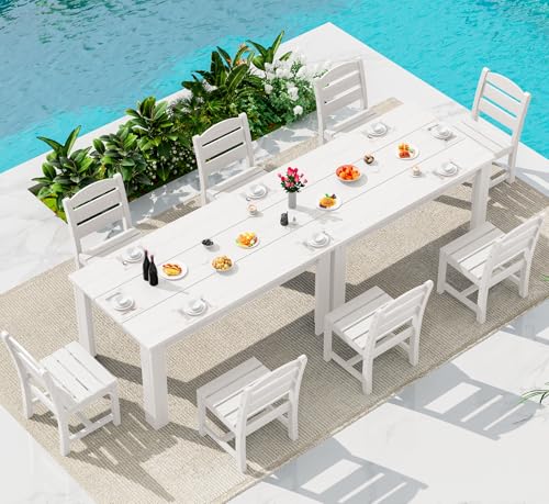 Image of SERWALL 59 inch Patio Dining Set for 8, HDPE Dining Set, White