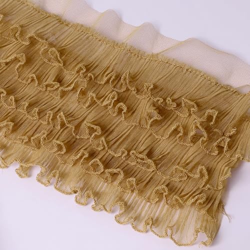 Tela de malla plisada con volantes de 5 capas y encaje camello de 12 cm 4