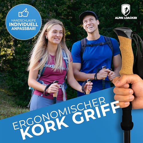 ALPIN LOACKER Wanderstöcke faltbar Aluminium mit Korkgriff I Nordic Walking Stöcke Damen I Leichte Faltbare Trekkingstöcke Teleskop für Bergsport, 115-135 cm