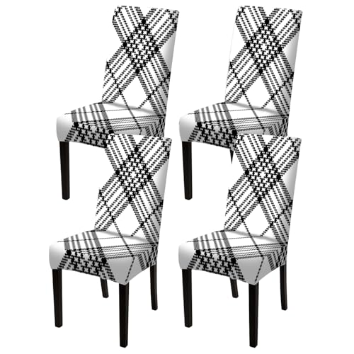 Image of Nuxovilar 4PCS Black White Plaid Diamond Stretch Chair Covers