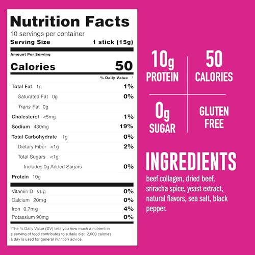 Image of LonoLife Sriracha Beef Bone Broth Powder Mix | Grass-Fed, 10g Protein | Collagen-Rich, Keto & Paleo Friendly | Natural Ingredients | 10 Portable Stick Pack Servings