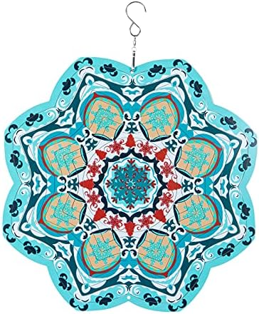 INSHERE Wind Spinner 3D Hanging Out of doors Decorations Crafts Ornaments 12Inch Multi Shade Mandala Flower Windmill for Backyard and Yard Artwork Dwelling Decor Stainless Metal