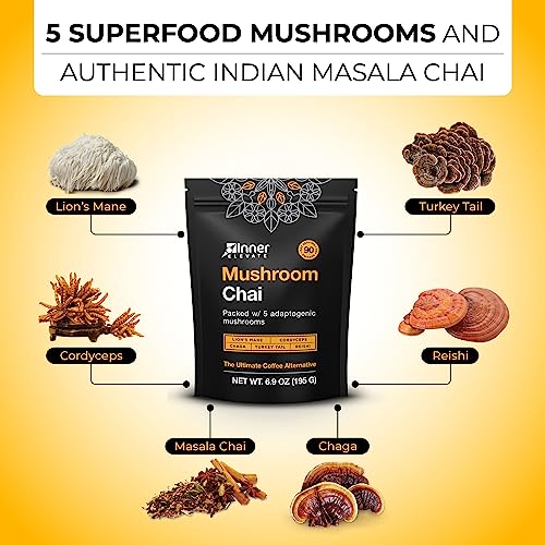 Inner Elevate Mushroom Chai - Ultimate Coffee Alternative - Adaptogenic Mushroom Tea Drink with Lion's Mane, Cordyceps, Chaga, Reishi, Turkey Tail (90 Servings) - Image 4