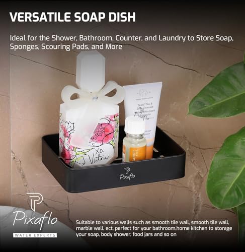 Image of Pixaflo Stainless Steel 304 Grade Bathroom Soap Holder /Soap Stand /Soap Dish | Wall-Mounted | Durable | Anti-Rust | Sleek Black Finish | Bathroom Accessories | Black
