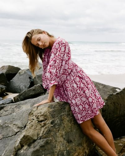 Image of Boho Dresses for Women Floral V Neck Puff SLVS Babydoll Short Beach Dress