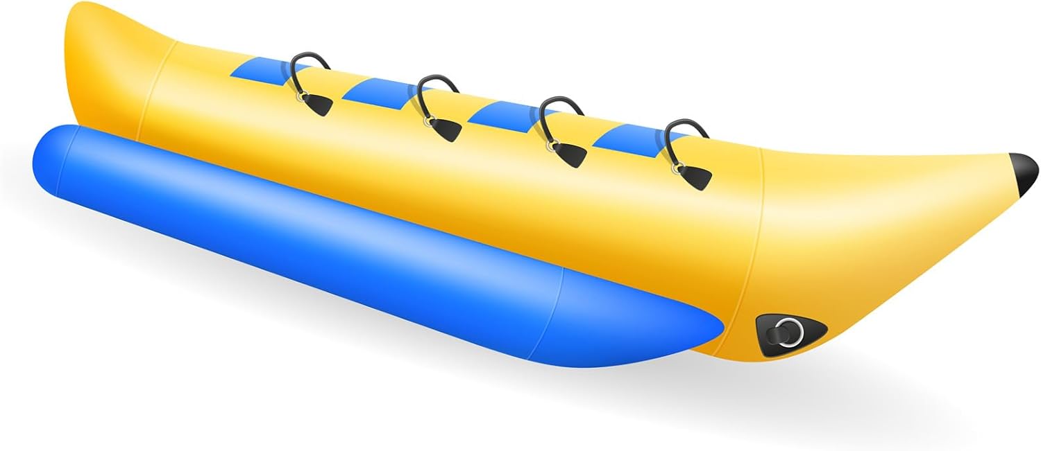 Water Towing Games, 1-4 Seater Inflatable Banana Flying Fish Boats, Surfing Rafts with Air Pump for Adults and Children