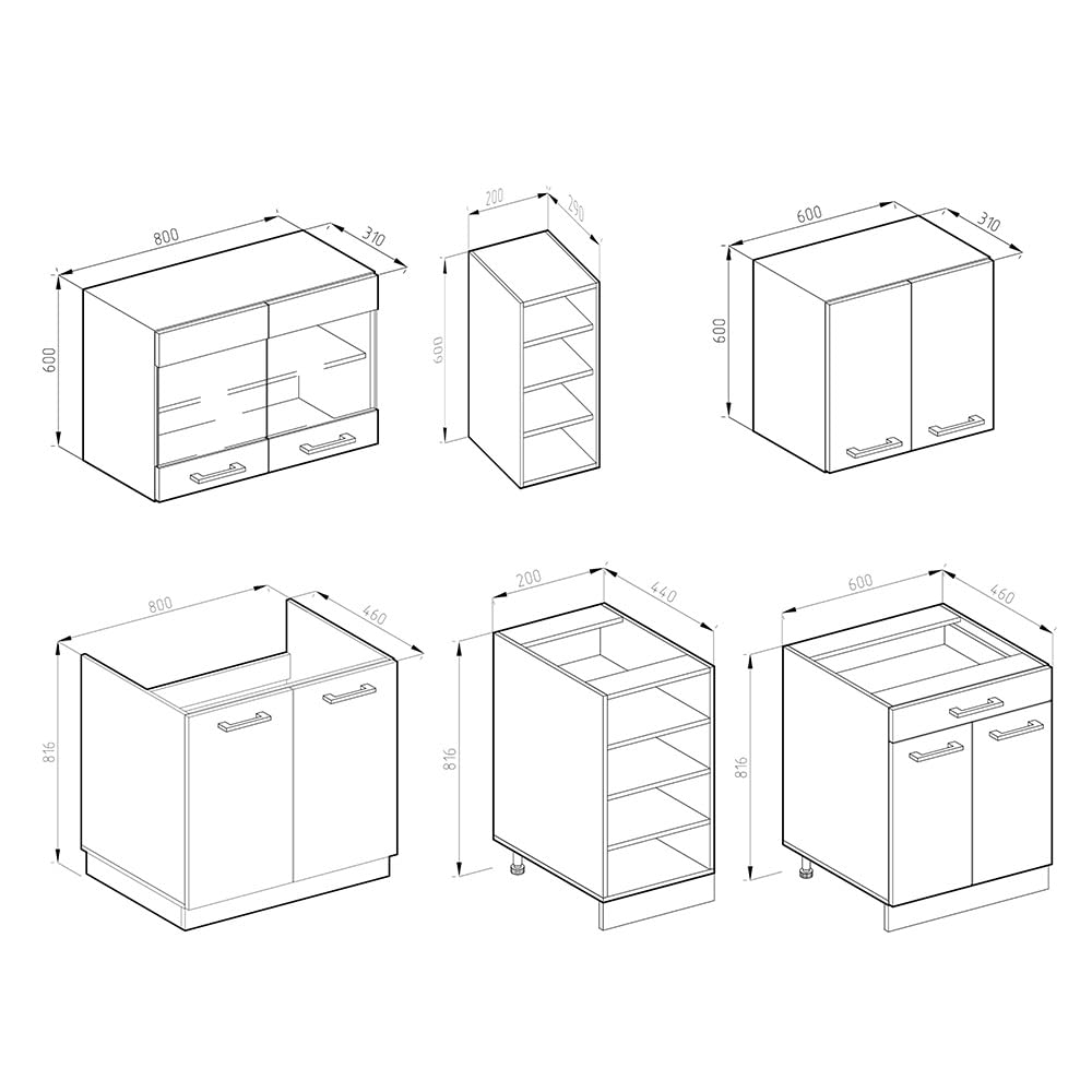 Vicco Cucina completa R-Line, Bianco rustico/antracite, 160 cm senza piano di lavoro, adatto per l'espansione individuale con moduli aggiuntivi