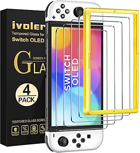 ivoler 4 Piezas Protector de Pantalla Compatible con Nintendo Switch OLED Modelo 7 Pulgadas 2021 Modelo, Incluye Marco de Instalación Fácil, Cristal Vidrio Templado Premium | Ya disponible en tu tienda friki favorita! En mundofriki.es!