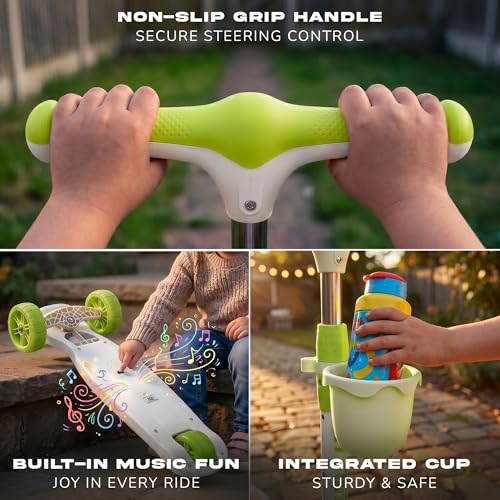 Image of Baybee Astro Baby Kick Scooter for Kids | Foldable 3 Wheel Kid Scooter with 4 Height Adjustable, RGB Lights & Music | Skate Scooters with Foot Brake | Runner Scooters for Kids 2 to 10 Years (Green)
