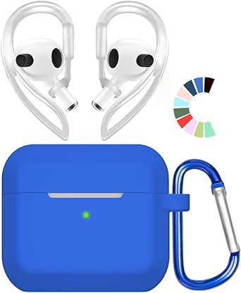 Case Compatible with Apple AirPods 3 Case Cover with Ear Hooks, YINVA Third Gen Accessories Protective Silicone Case Designed for AirPods 3rd Generation 2021 Blue