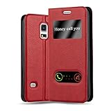 Cadorabo Hülle für Samsung Galaxy S5 / S5 NEO in Safran ROT – Handyhülle mit Magnetverschluss, Standfunktion und 2 Sichtfenstern – Case Cover Schutzhülle Etui Tasche Book Klapp Style