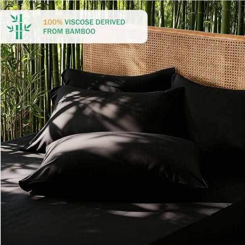 Image of 100% Viscose Derived from Bamboo Sheet Set, Natural Breathable Moisture-Wicking for Hot Sleepers, 18 inch Deep Pocket, 4 Piece