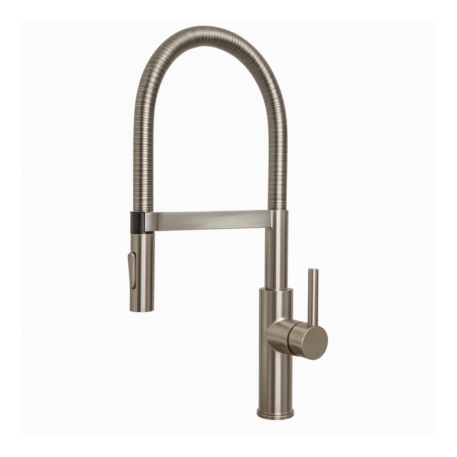 Jeroni Chef Plus Brushed Nickel Kitchen Mixer Tap - Pull Out Spray Spout, Single Lever Control, Solid Brass Body