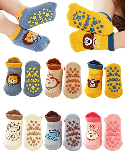 BEHELE Baby Non-skid Grip Socks Toddler Socks Anti Skid Slipper Ankle Socks for Girls Boys Infant Newborn 6 Pairs (as1, age, 1_year, 3_years)