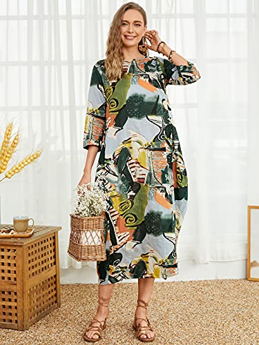 Image of Celmia Autumn Solid Loose Long Maxi Dress Cotton Caftan