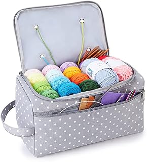 KALIDI Yarn Storage Knitting Bag Yarn Wool Crochet Hook Needles Accessories Organiser Holder Lightweight with Handle Strap