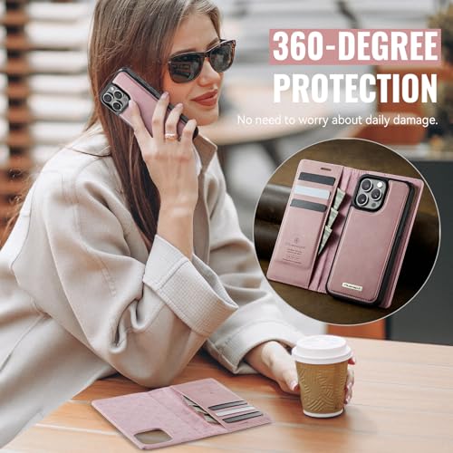 Image of Wallet Case for iPhone 13 Pro Compatible with Magsafe, 2-in-1 PU Leather Flip RFID Blocking Card Holder Stand Shockproof Magnetic Detachable Cover for iPhone 13 Pro Case 6.1 inch, Pink
