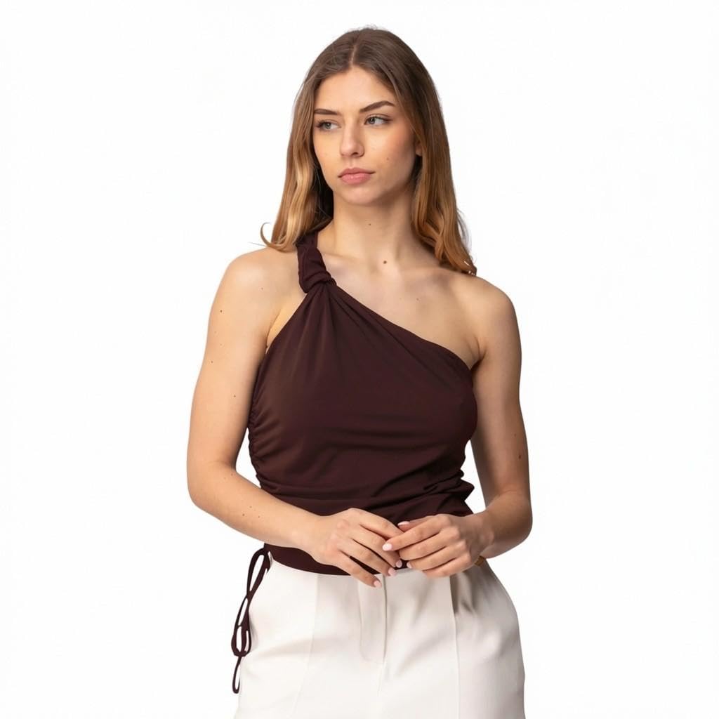 Pinko top monospalla marrone con nodo - marrone, m